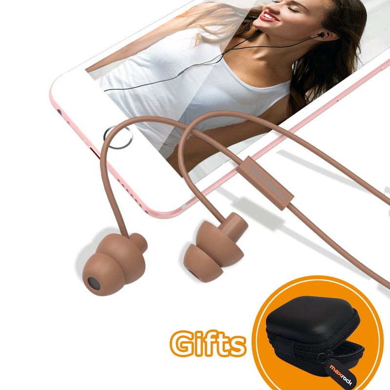 MAXROCK Sleeping Headphones, in-Ear Soundproof Earplug Soft Earbuds with Mic Noise Cancelling Sleep Earphones for Side Sleeper, Insomnia, Snoring, Air Travel, Bedtime Listeningâ€¦ (Coffee) - Image 5